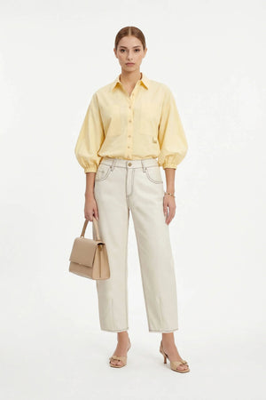 Flavia Puff Sleeve Button - Down Blusa - Reina Diaz