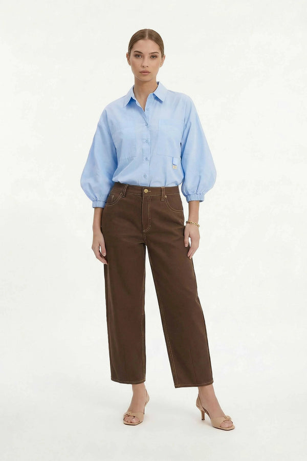 Flavia Puff Sleeve Button - Down Blusa - Reina Diaz