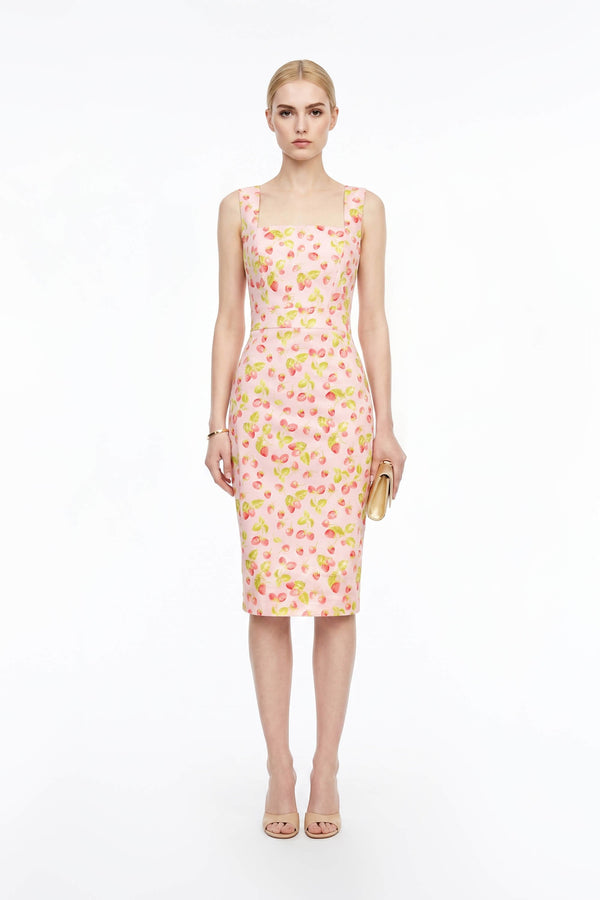 Fragaria Strawberry Print Cotton Sheath Dress - Reina Diaz
