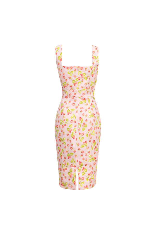 Fragaria Strawberry Print Cotton Sheath Dress - Reina Diaz