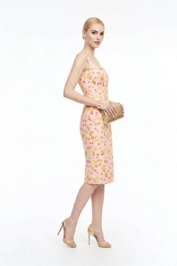 Fragaria Strawberry Print Cotton Sheath Dress - Reina Diaz
