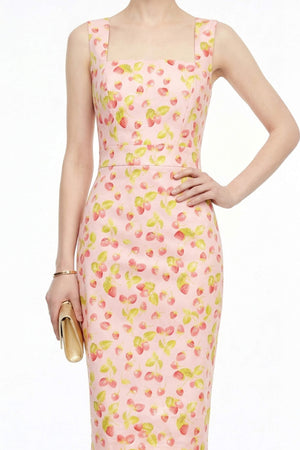 Fragaria Strawberry Print Cotton Sheath Dress - Reina Diaz
