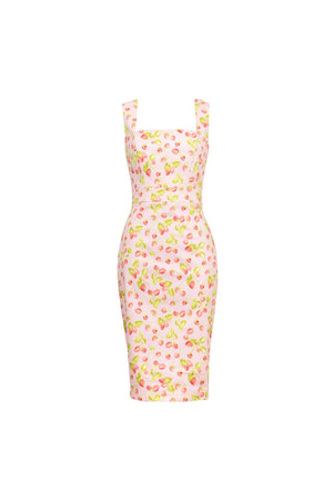 Fragaria Strawberry Print Cotton Sheath Dress - Reina Diaz