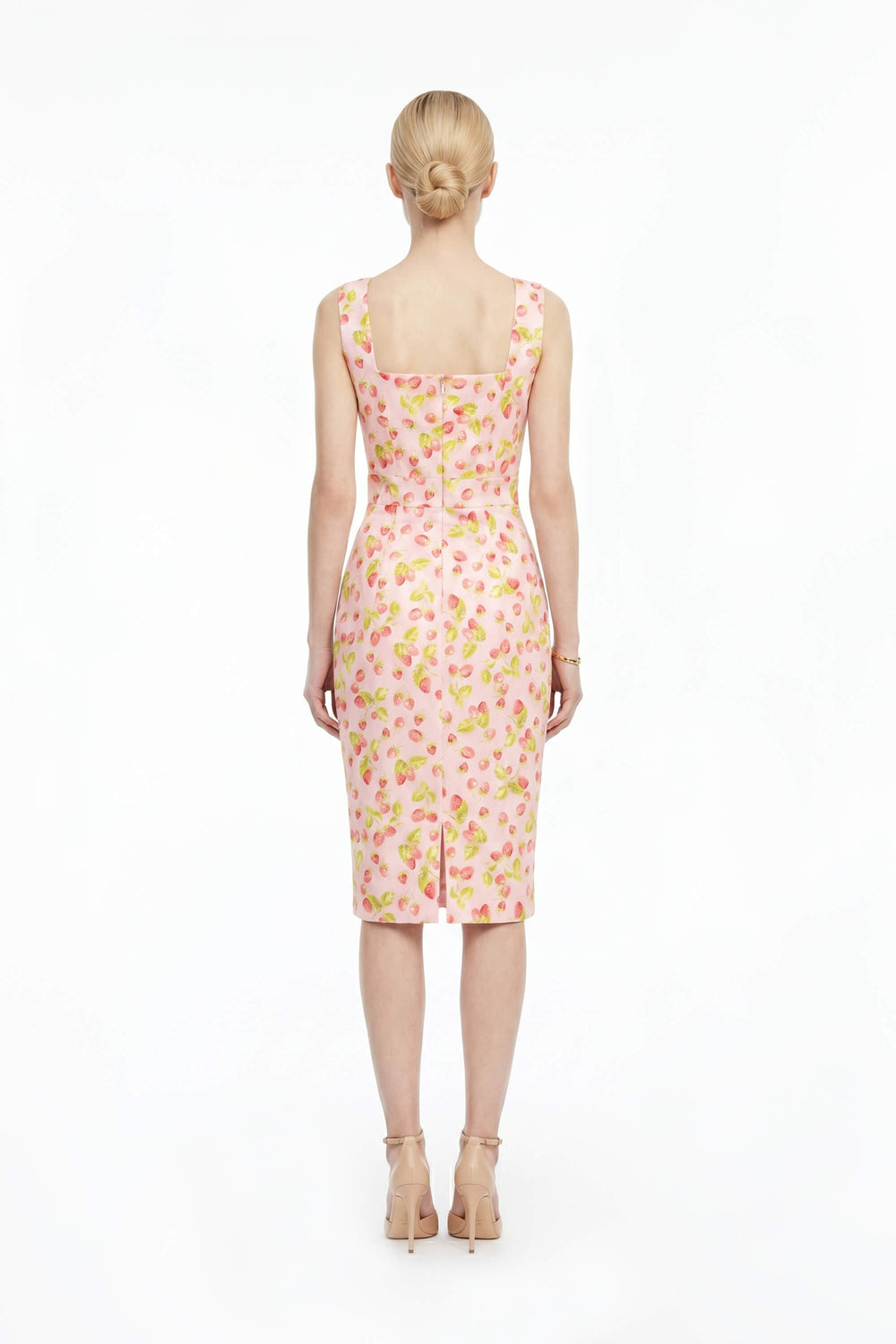 Fragaria Strawberry Print Cotton Sheath Dress - Reina Diaz