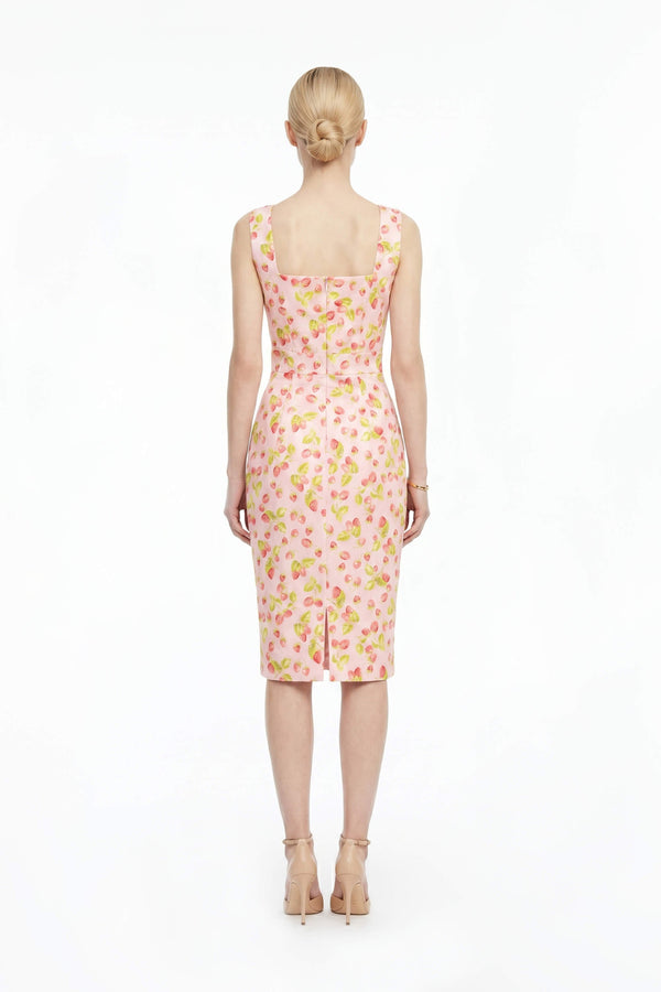 Fragaria Strawberry Print Cotton Sheath Dress - Reina Diaz