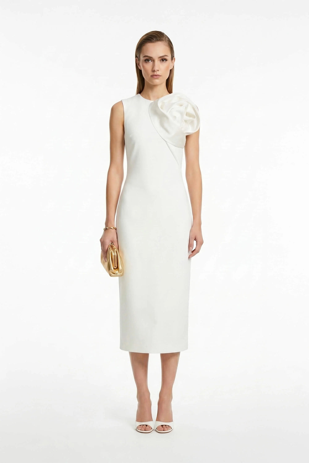 Gabriela Floral - Detail Sheath Midi Vestido - Reina Diaz