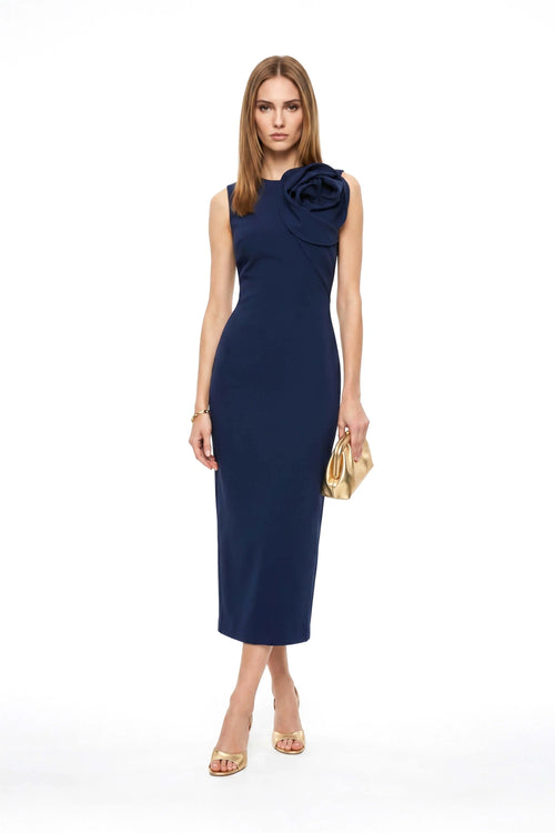 Gabriela Floral - Detail Sheath Midi Vestido - Reina Diaz