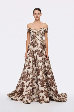 Gala Bardot Flower-Print Maxi Vestido 421471 PRT - Reina Diaz