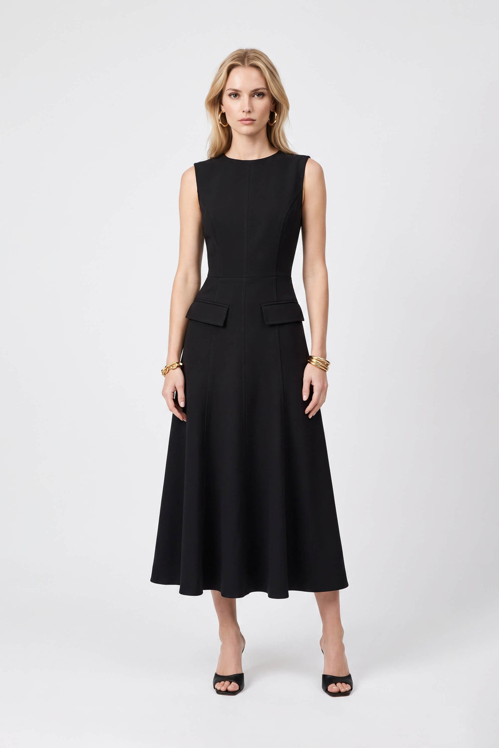 Gala Flap Pocket Midi Vestido 526304 NEG - Reina Diaz
