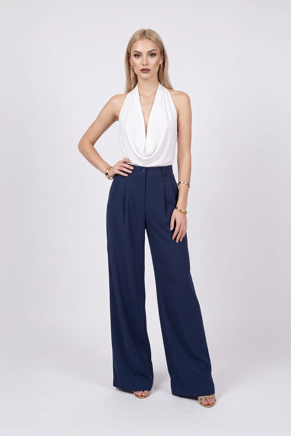 Gala Halter Cowl-Neck Backless Blusa 753039 HUE - Reina Diaz
