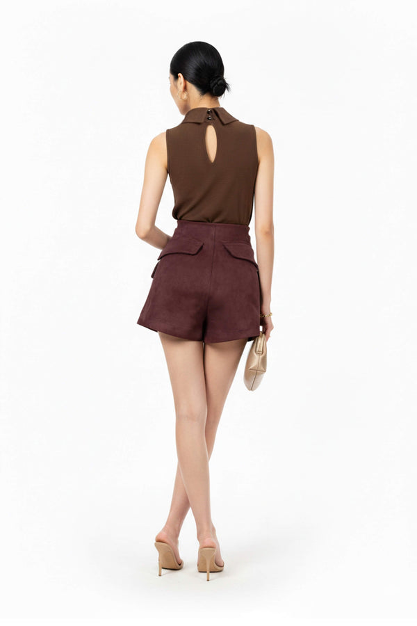 Gala High-Neck Keyhole Sleeveless Blusa 553150 CAF - Reina Diaz