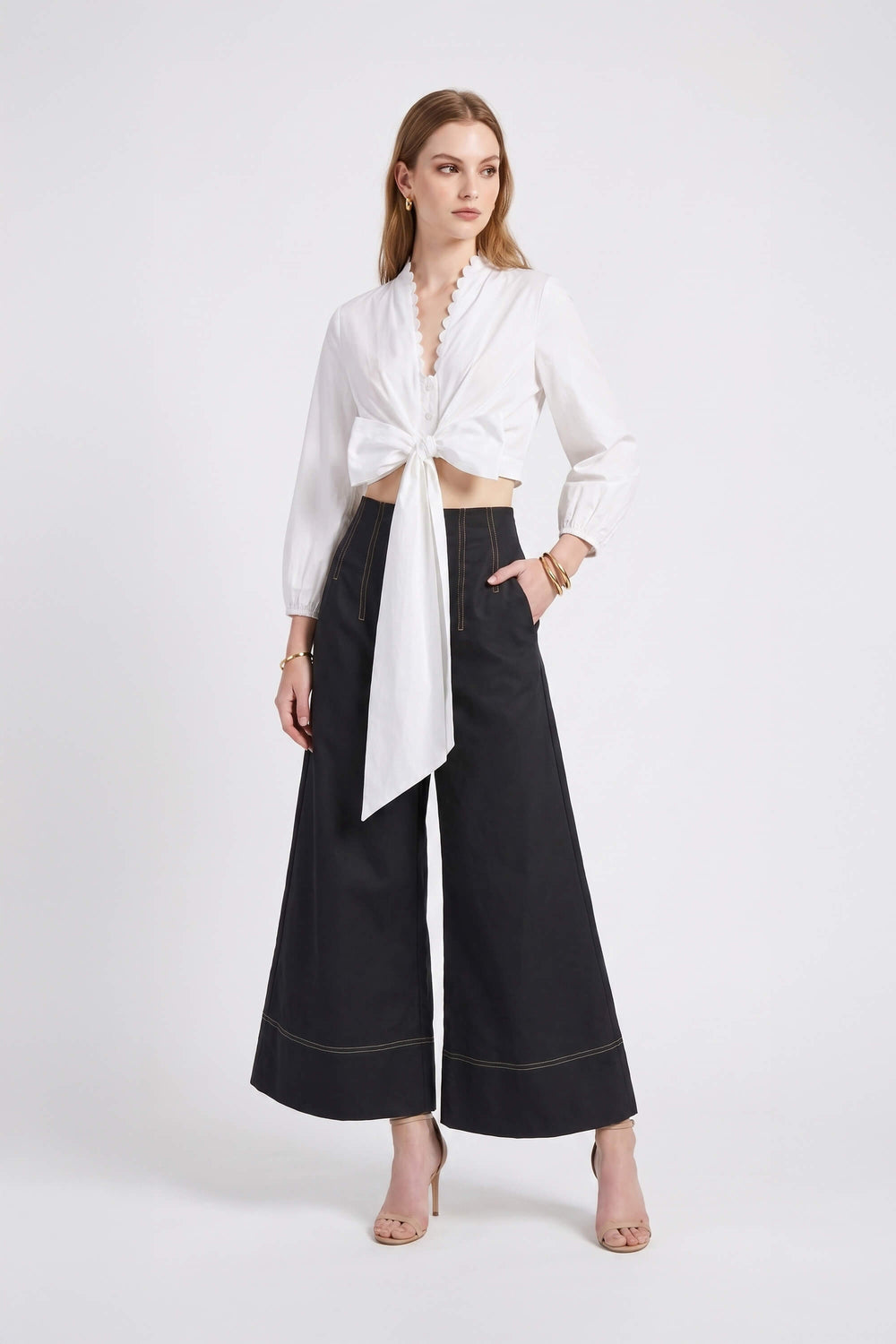 Gala Stitched High-Waist Wide-Leg Pants 731142 NEG - Reina Diaz