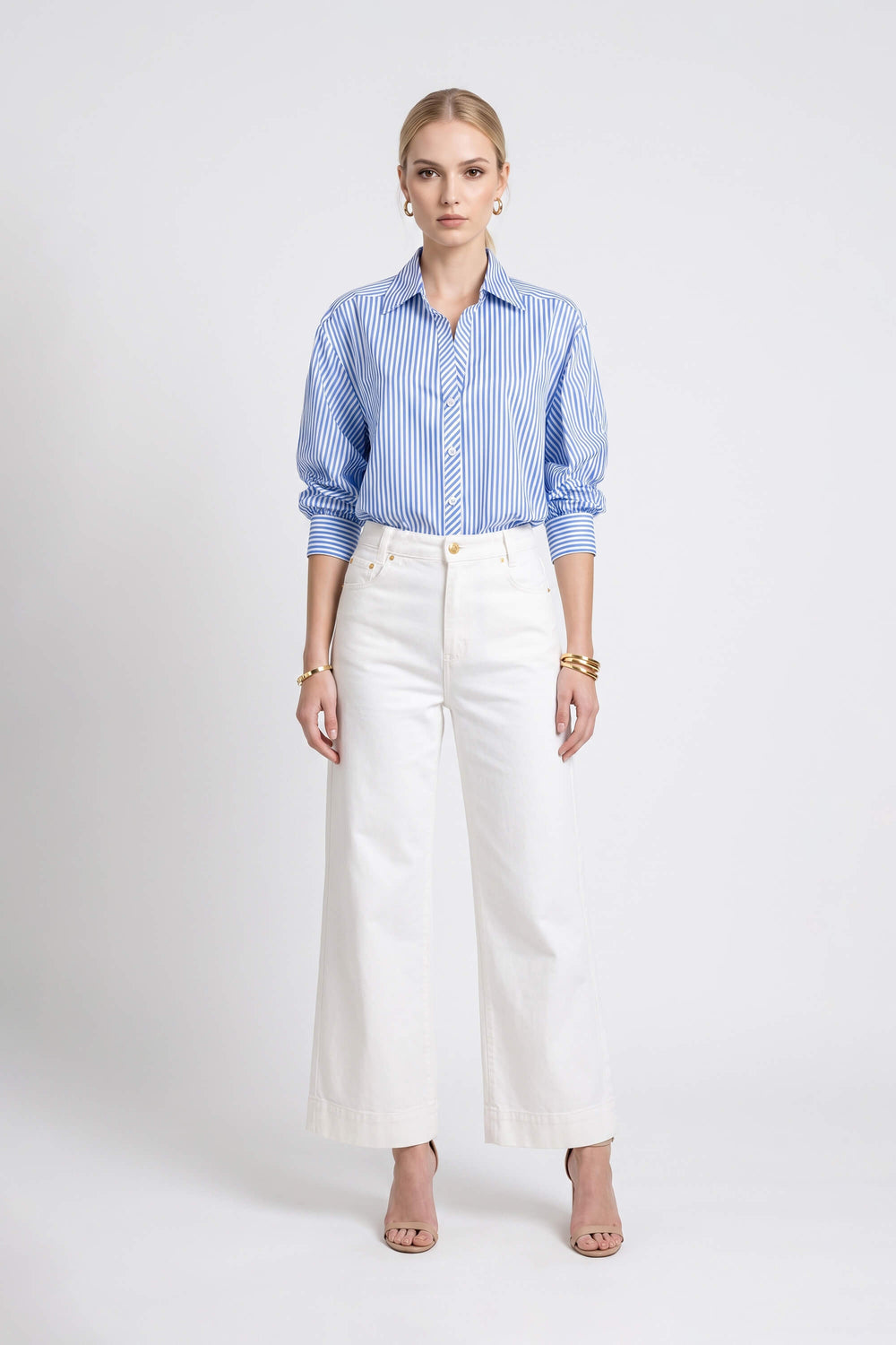 Gala Striped Puff Sleeve Camisa 753011 AZU - Reina Diaz