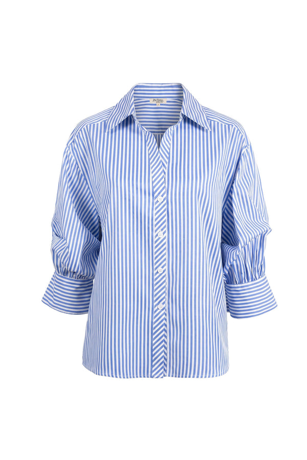 Gala Striped Puff Sleeve Camisa 753011 AZU - Reina Diaz