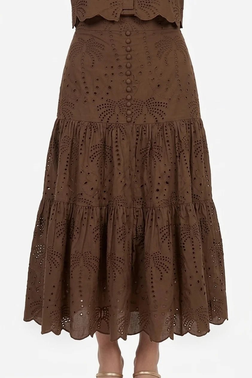Hazel Tropical Eyelet Midi Falda - Reina Diaz