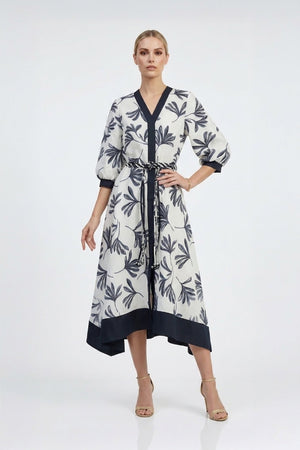 Hortensia Botanical - Print Asymmetric Linen Shirt Dress - Reina Diaz
