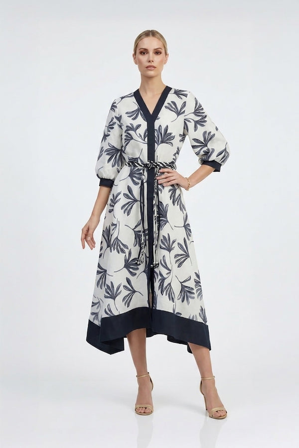 Hortensia Botanical - Print Asymmetric Linen Shirt Dress - Reina Diaz
