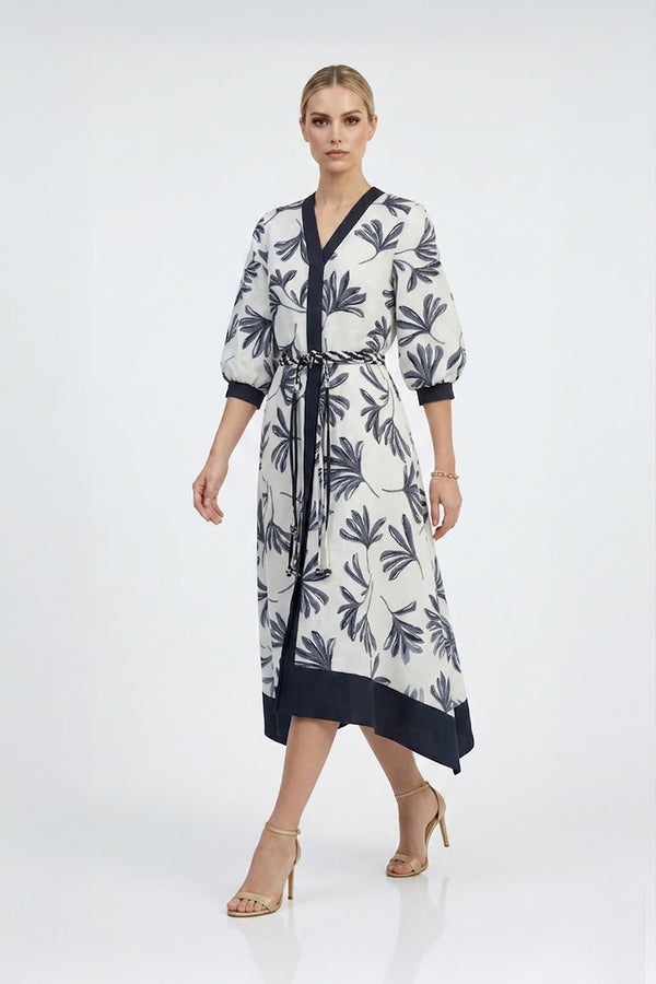 Hortensia Botanical - Print Asymmetric Linen Shirt Dress - Reina Diaz