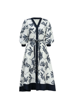 Hortensia Botanical - Print Asymmetric Linen Shirt Dress - Reina Diaz