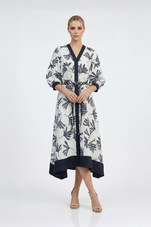 Hortensia Botanical - Print Asymmetric Linen Shirt Dress - Reina Diaz