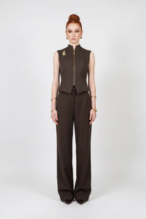 Inés Double-Button High-Waist Wide-Leg Pantalón 532143 CAF - Reina Diaz