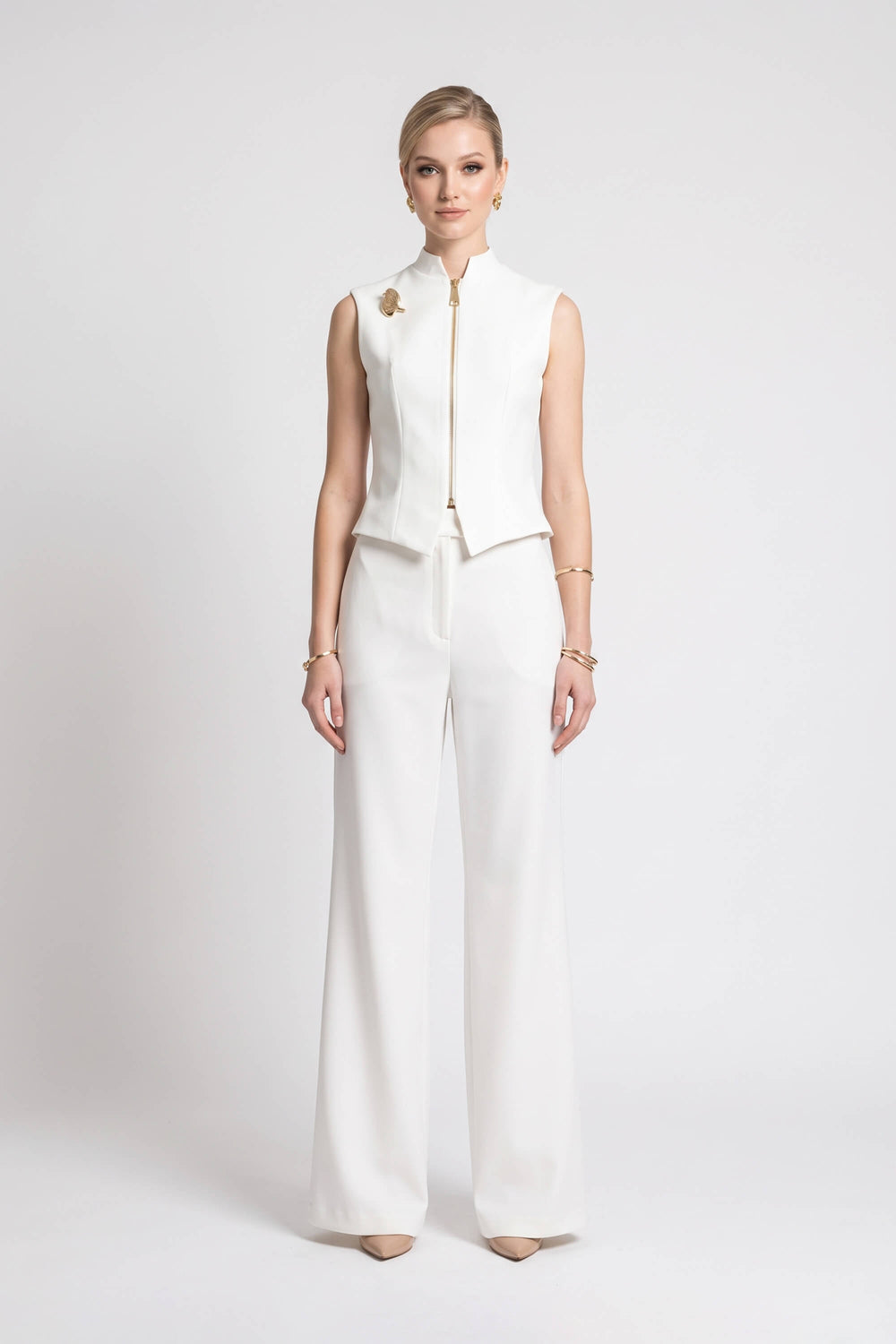 Inés Double-Button High-Waist Wide-Leg Pantalón 532143 HUE - Reina Diaz