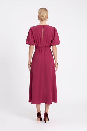 Inés Flower Applique Puff-Sleeve Midi Vestido 526217 BET - Reina Diaz