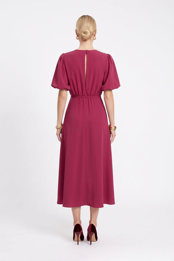 Inés Flower Applique Puff-Sleeve Midi Vestido 526217 BET - Reina Diaz
