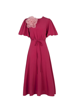 Inés Flower Applique Puff-Sleeve Midi Vestido 526217 BET - Reina Diaz
