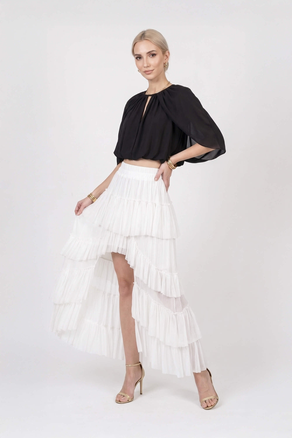 Inés Keyhole Cape Cropped Blusa 850160 NEG - Reina Diaz