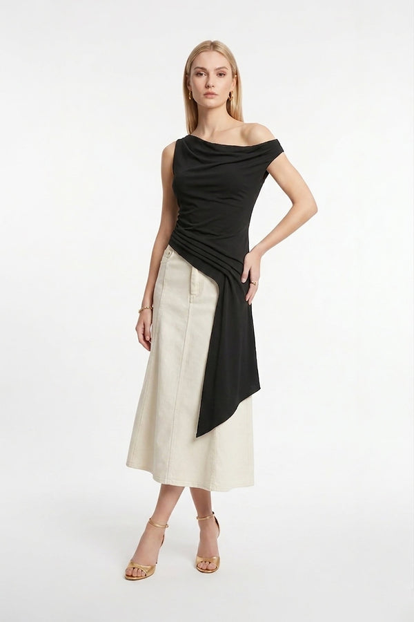 Inés Paneled Denim Midi Skirt - Reina Diaz