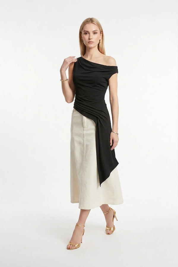 Inés Paneled Denim Midi Skirt - Reina Diaz