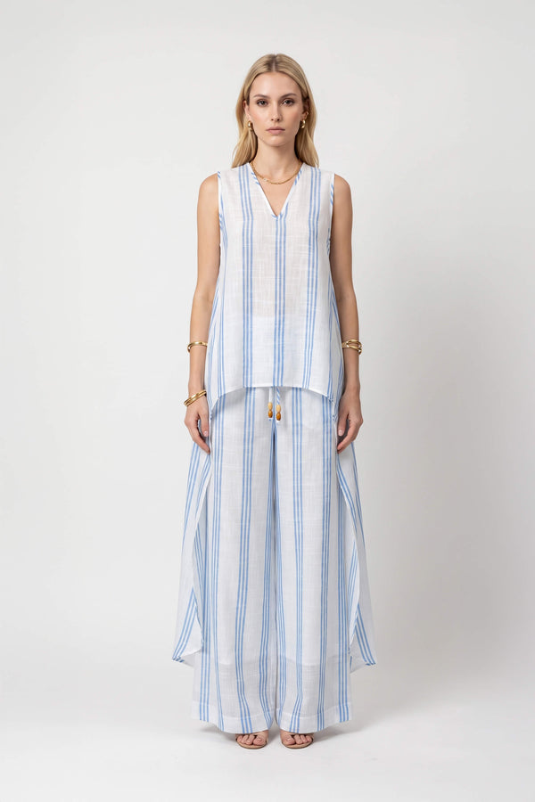 Ines Striped Wide-Leg Palazzo Pantalón 532127AZU - Reina Diaz