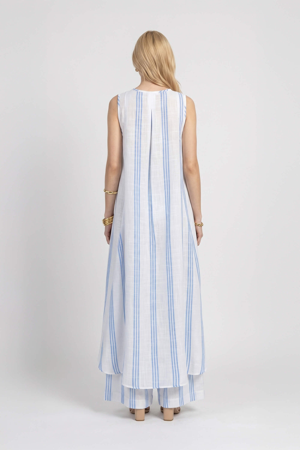 Ines Striped Wide-Leg Palazzo Pantalón 532127AZU - Reina Diaz