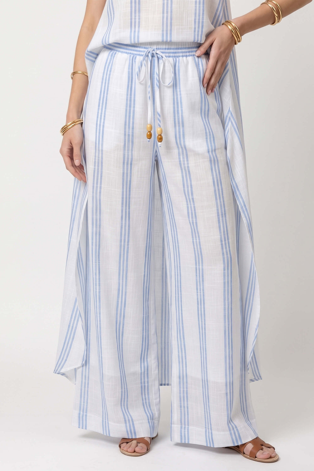 Ines Striped Wide-Leg Palazzo Pantalón 532127AZU - Reina Diaz
