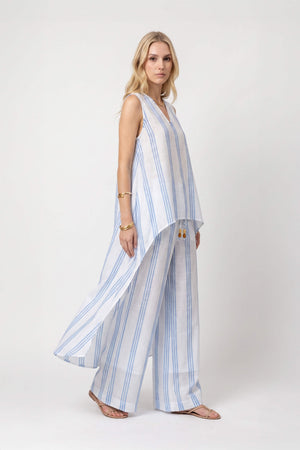 Ines Striped Wide-Leg Palazzo Pantalón 532127AZU - Reina Diaz