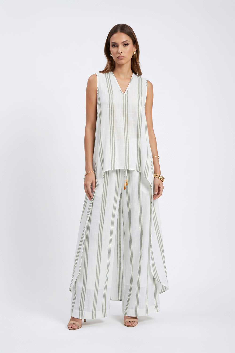 Ines Striped Wide-Leg Palazzo Pantalón 532127SAG - Reina Diaz