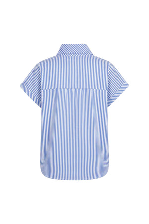 Inés Tie Neck Striped Short Sleeve Camisa 752994 AZU - Reina Diaz