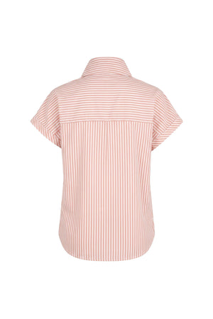 Inés Tie Neck Striped Short Sleeve Camisa 752994 BEI - Reina Diaz