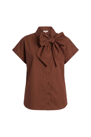 Inés Tie Neck Striped Short Sleeve Camisa 752994 CAF - Reina Diaz