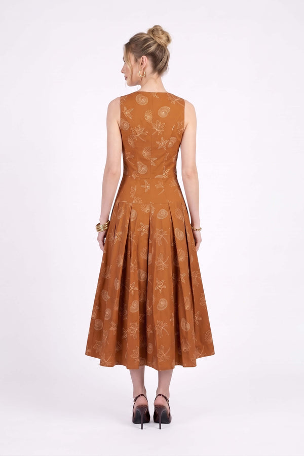 Isabella Abstract Printed Zipper Midi Vestido 723202 CAM - Reina Diaz