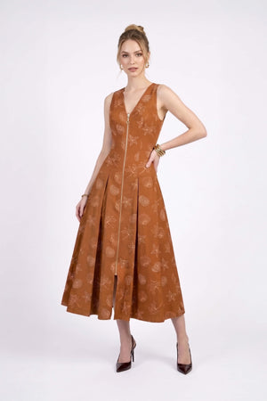 Isabella Abstract Printed Zipper Midi Vestido 723202 CAM - Reina Diaz