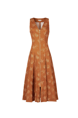 Isabella Abstract Printed Zipper Midi Vestido 723202 CAM - Reina Diaz
