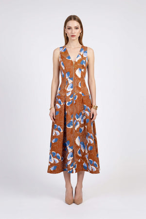 Isabella Abstract Printed Zipper Midi Vestido 723202 LAD - Reina Diaz
