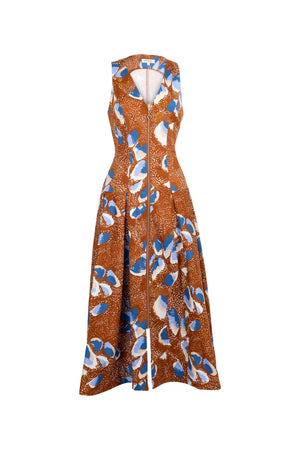 Isabella Abstract Printed Zipper Midi Vestido 723202 LAD - Reina Diaz
