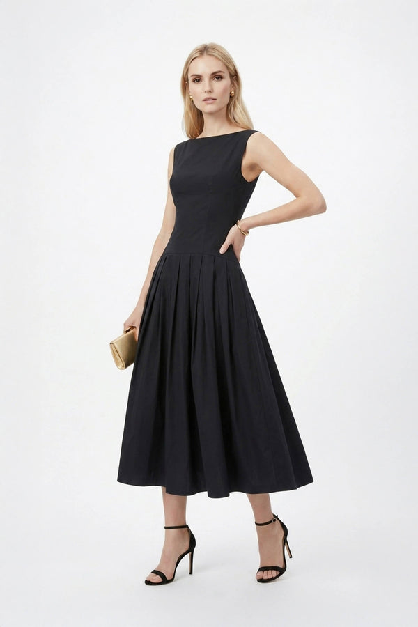Isabella Boat - Neck Pleated Midi Vestido - Reina Diaz
