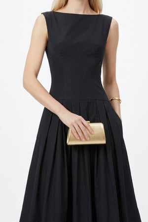 Isabella Boat - Neck Pleated Midi Vestido - Reina Diaz