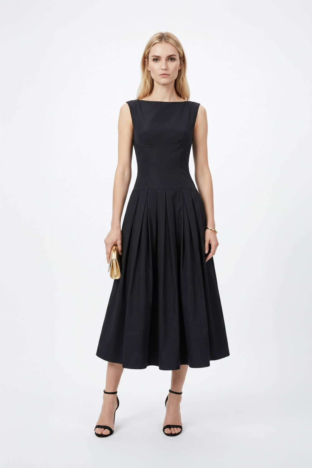 Isabella Boat - Neck Pleated Midi Vestido - Reina Diaz