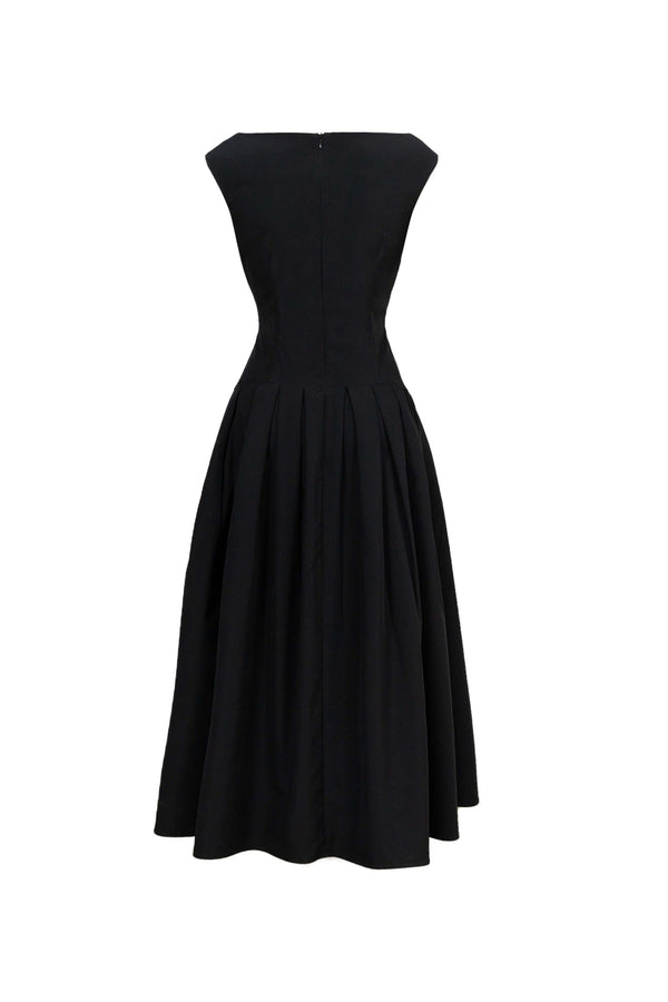 Isabella Boat - Neck Pleated Midi Vestido - Reina Diaz