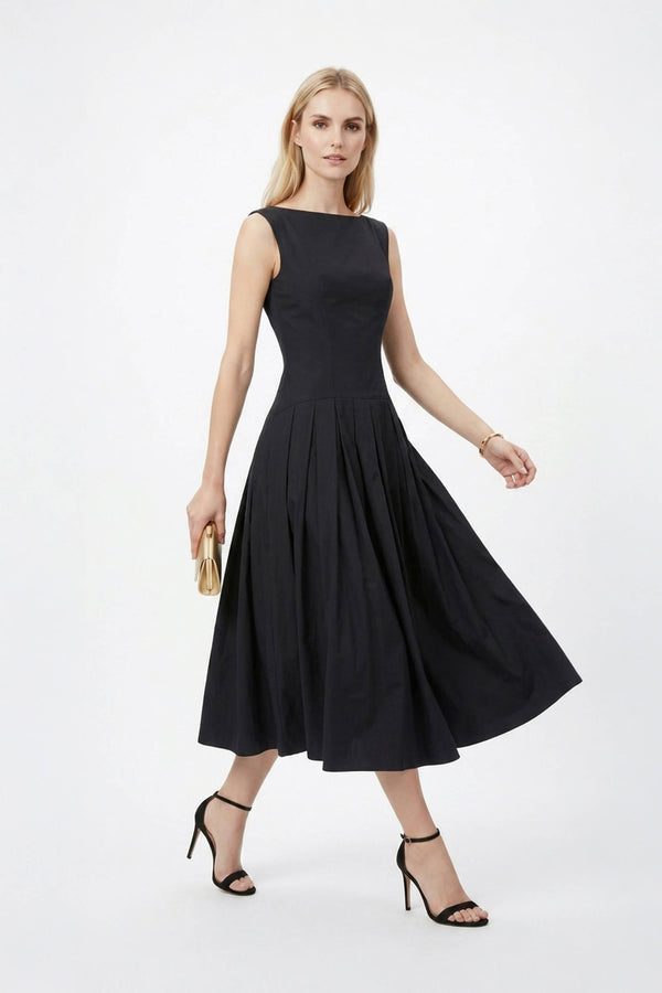 Isabella Boat - Neck Pleated Midi Vestido - Reina Diaz